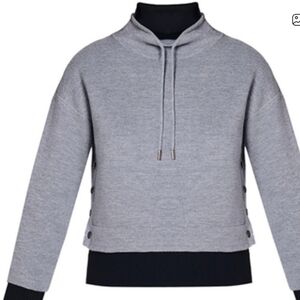 Veronica Beard Meade Gray Melange Turtleneck Merino Blend Drawstring Sweater